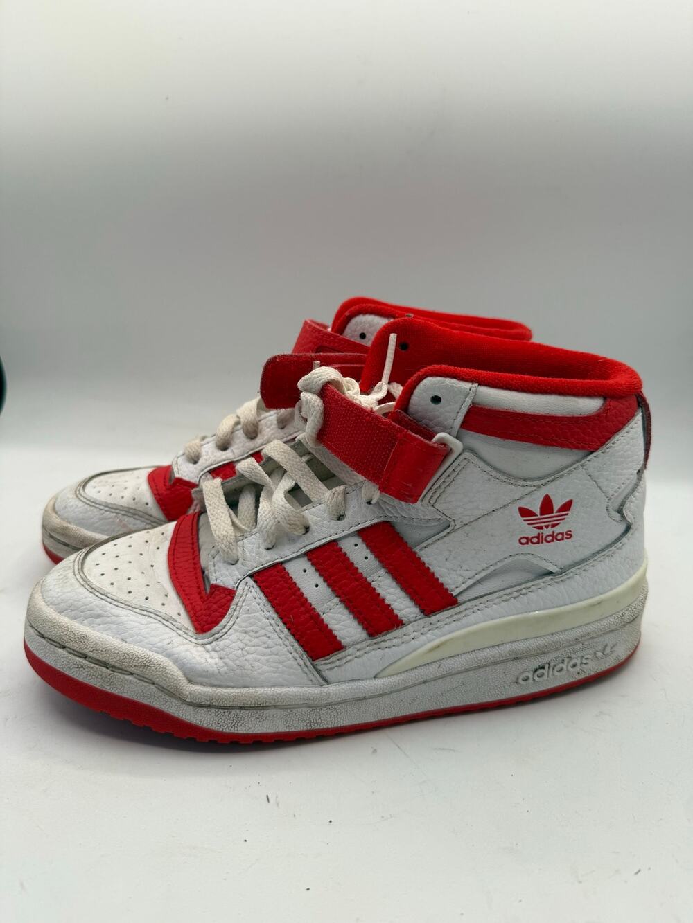 Adidas Forum Mid Red/ White Leather High Top Sneakers - Youth Size 5 GY8363